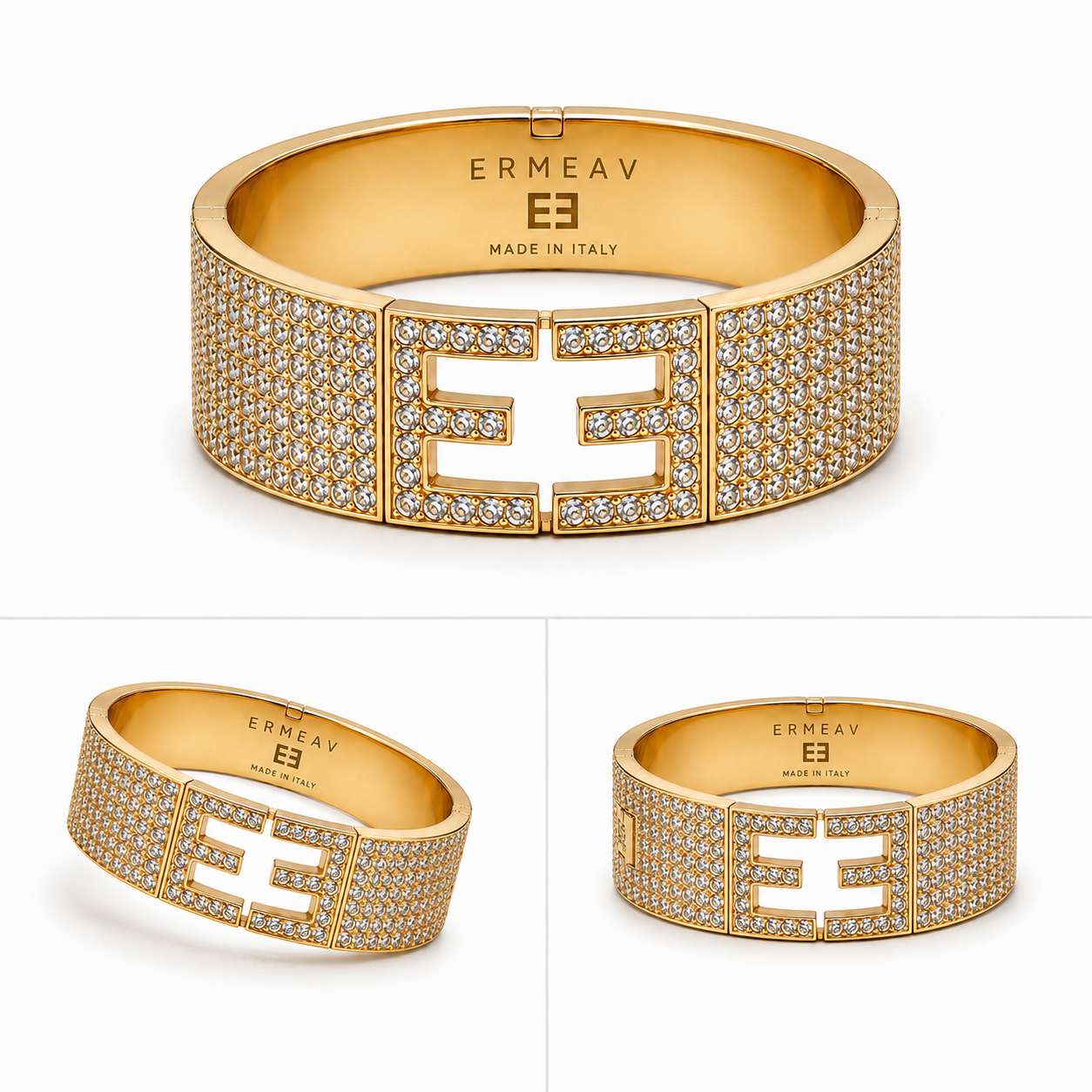 18K GOLD PAVE ERMEAV® EƎ® LOGO RING. Made in Italy.
